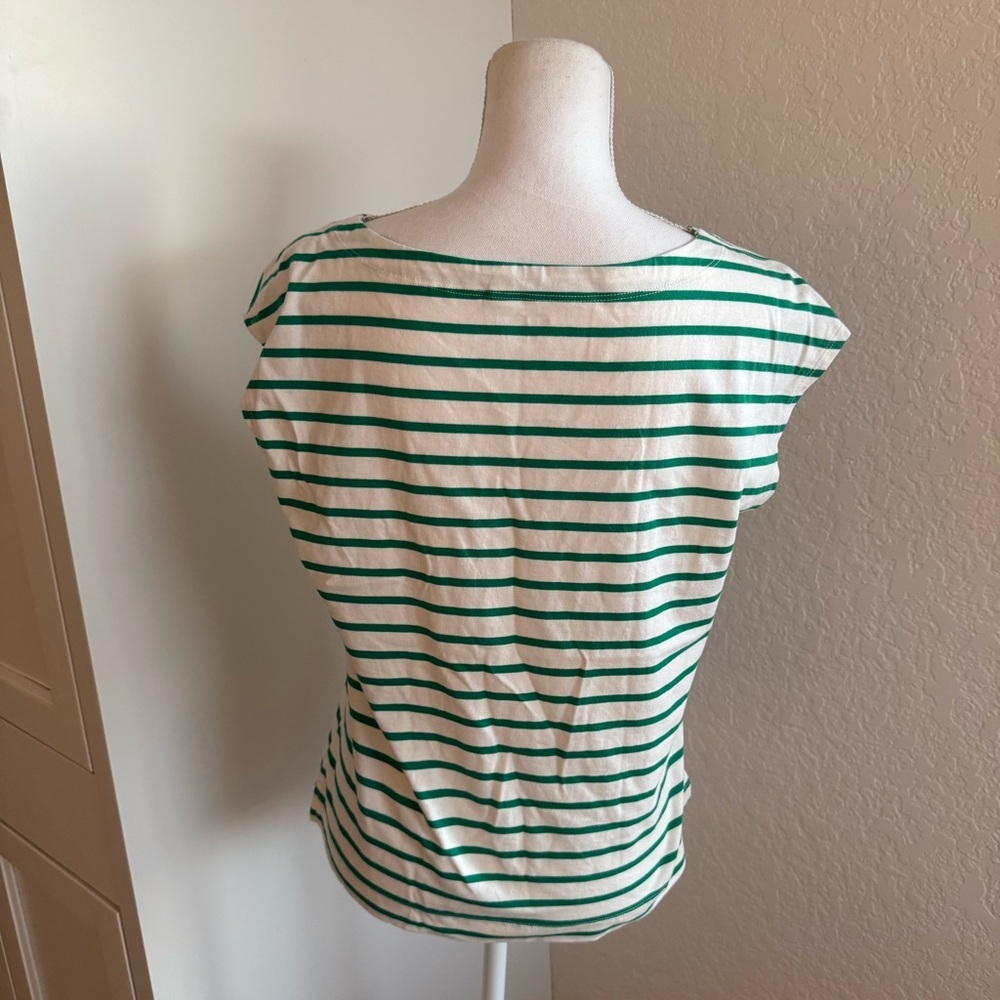Old Navy White and Green Striped Short Sleeve Top Size M Tall Coastal Grandma - Picture 2 of 7